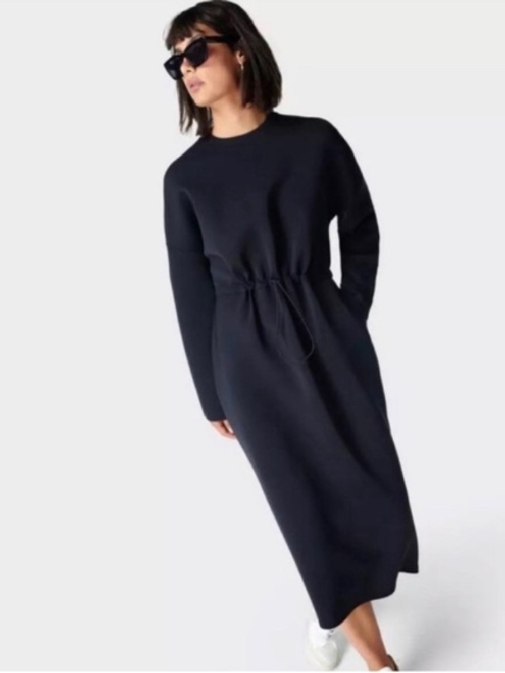 Sweaty Betty Scuba Grace Long Sleeve Midi Navy Dress - XL (travel/market/dinner)
